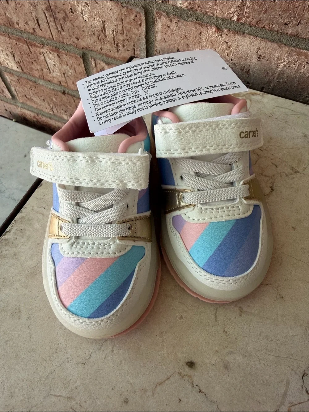 Carter's White LIGHT UP Sneakers with Pink, Blue & Lavender Stripe Accents